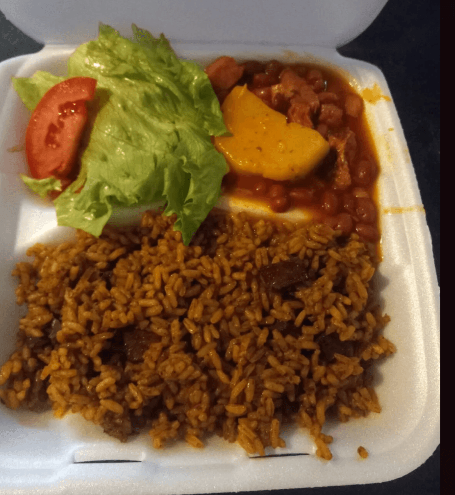 Rice with Squid, Red Beans & Salad