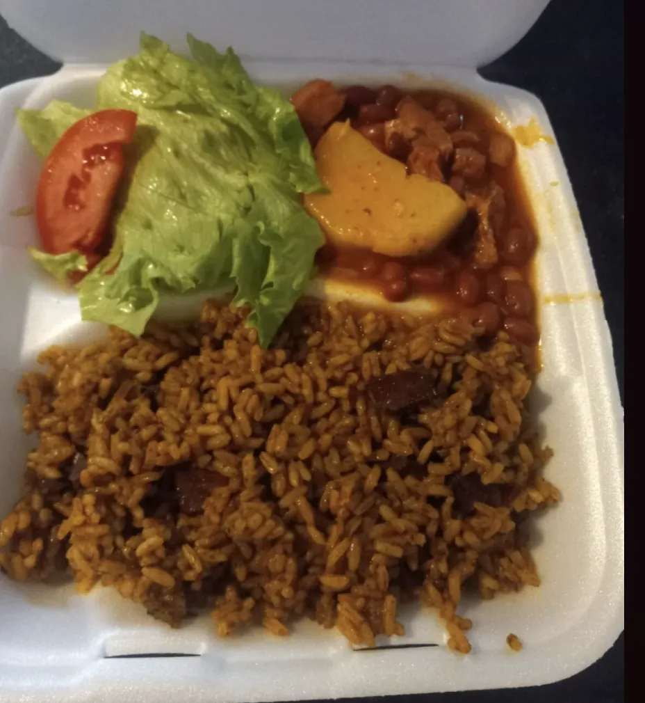 Rice with Squid, Red Beans & Salad
